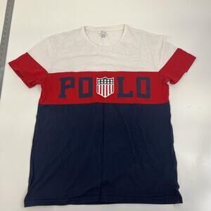 Polo Ralph Lauren Shirt Mens Medium Red Navy Custom Slim Fit Colorblock Shield